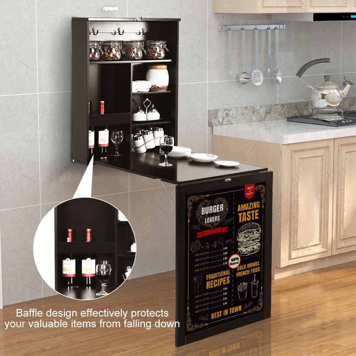 Mesa plegable de pared con pizarra