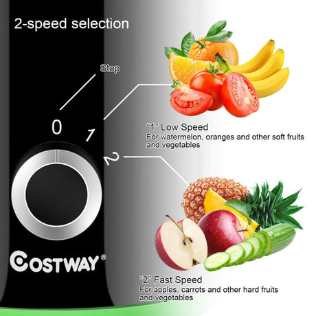 Extractor de Jugos Eléctrico de Frutas y Verduras de Boca Ancha con 2 Velocidades