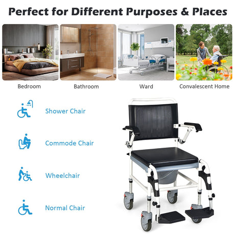 Silla de ruedas inodoro 4 en 1 con balde desmontable