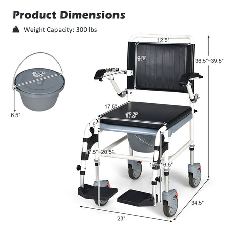 Silla de ruedas inodoro 4 en 1 con balde desmontable