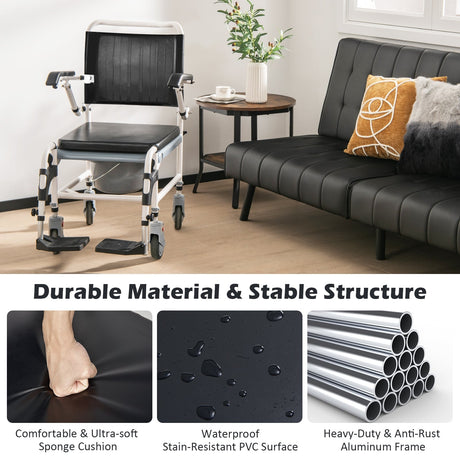 Silla de ruedas inodoro 4 en 1 con balde desmontable