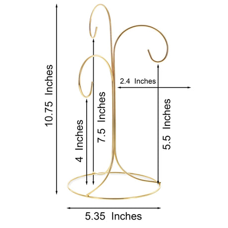 3-Arm 3-Tier Gold Brass Metal Ornament Stand Display 10.75 Inches (Taiwan)