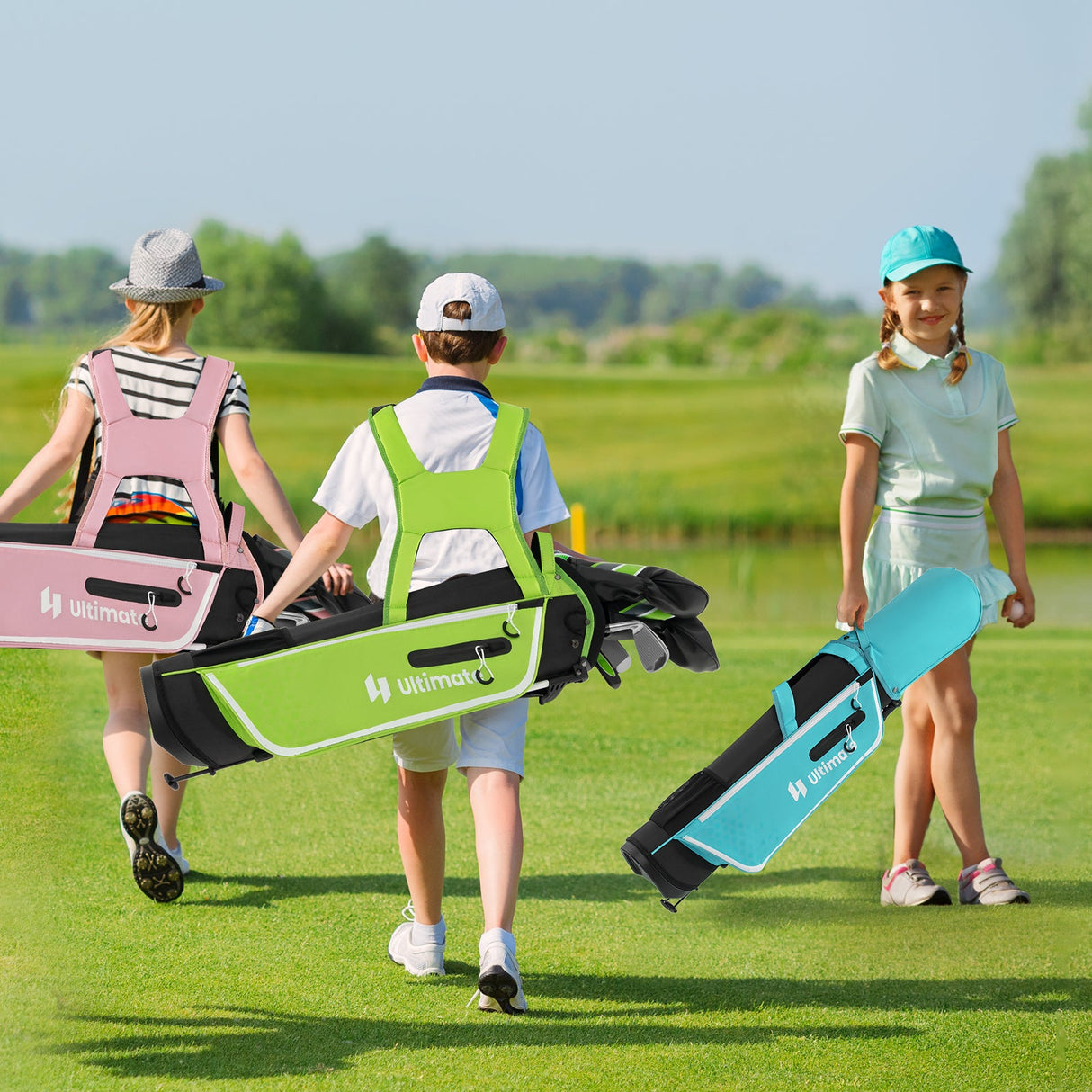 Juego completo de palos de golf júnior con bolsa con soporte y cubierta para la lluvia