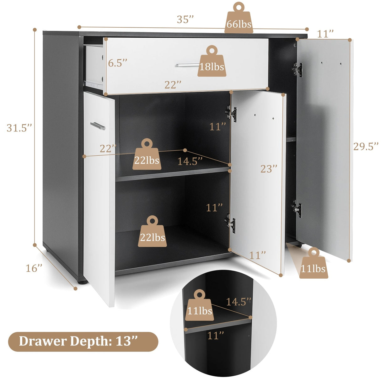 Aparador Buffet con Amplia Superficie de Mesa