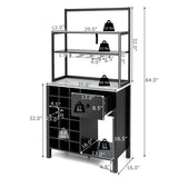 Kitchen Bakers Rack Freestanding Wine Rack Table with Glass Holder and Drawer