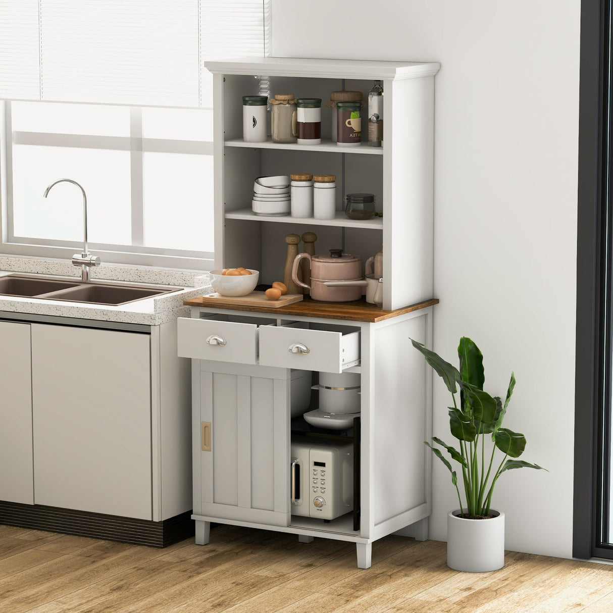 Alacena de cocina independiente con despensa, puerta corredera y cajón - Blanca