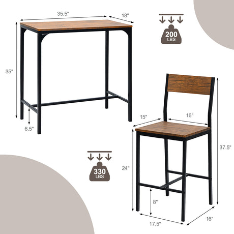 Juego de mesa de bar de 3 piezas con 2 taburetes - Negro