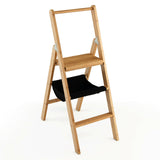 Taburete escalera plegable de bambú de 3 peldaños con bolsa de almacenamiento de herramientas - Natural