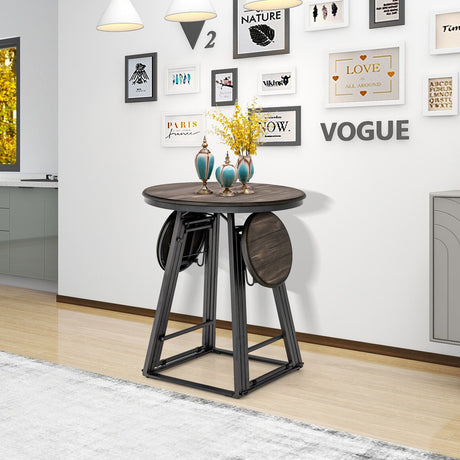 Juego de comedor de 3 piezas con 2 taburetes plegables para espacios pequeños - Gris