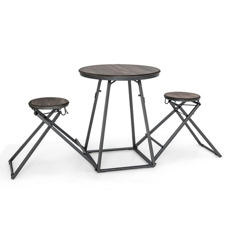Juego de comedor de 3 piezas con 2 taburetes plegables para espacios pequeños - Gris