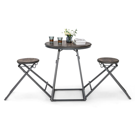 Juego de comedor de 3 piezas con 2 taburetes plegables para espacios pequeños - Gris