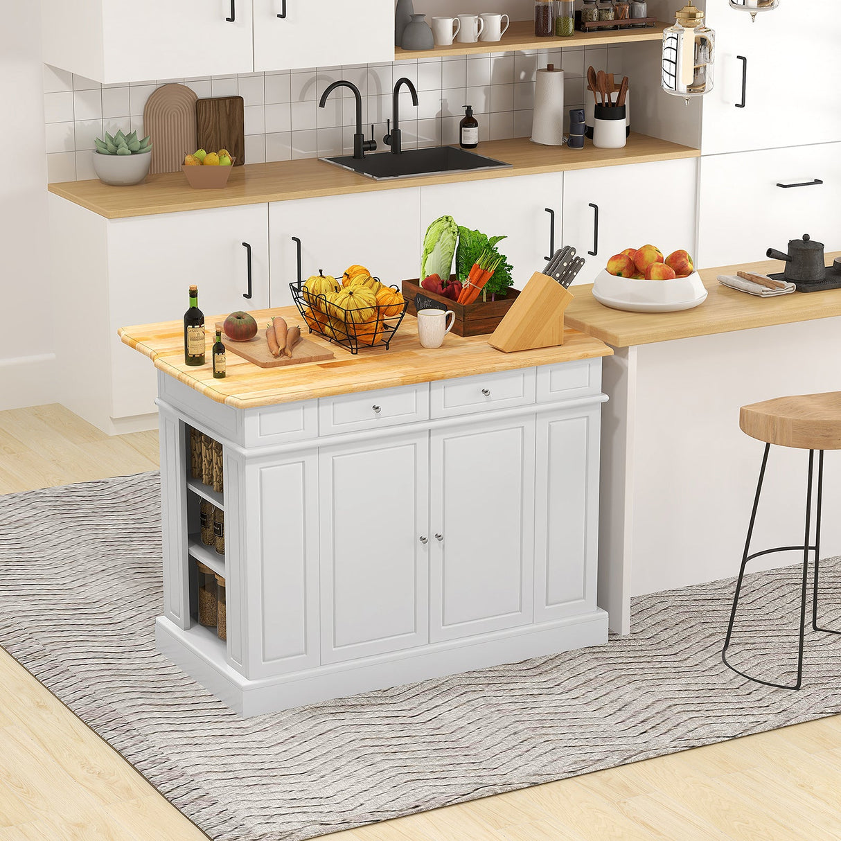 Isla de cocina con almacenamiento y estantes ajustables de 3 niveles
