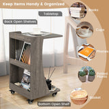 C-shaped Rolling End Side with Back Storage Shelves beside Sofa