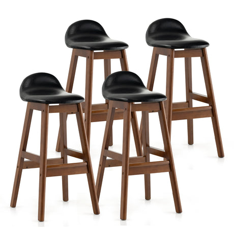 Juego de 2 taburetes de bar tapizados de cuero PU de 27.5 pulgadas con cojín de respaldo - Marrón
