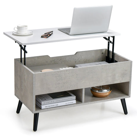 Mesa de centro elevable de 31.5 pulgadas con almacenamiento oculto y 2 estantes abiertos
