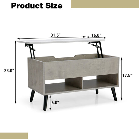 Mesa de centro elevable de 31.5 pulgadas con almacenamiento oculto y 2 estantes abiertos