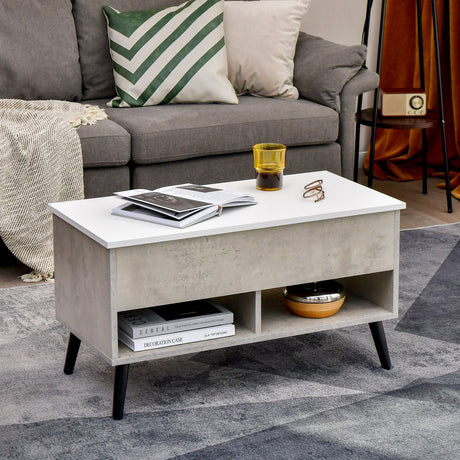 Mesa de centro elevable de 31.5 pulgadas con almacenamiento oculto y 2 estantes abiertos