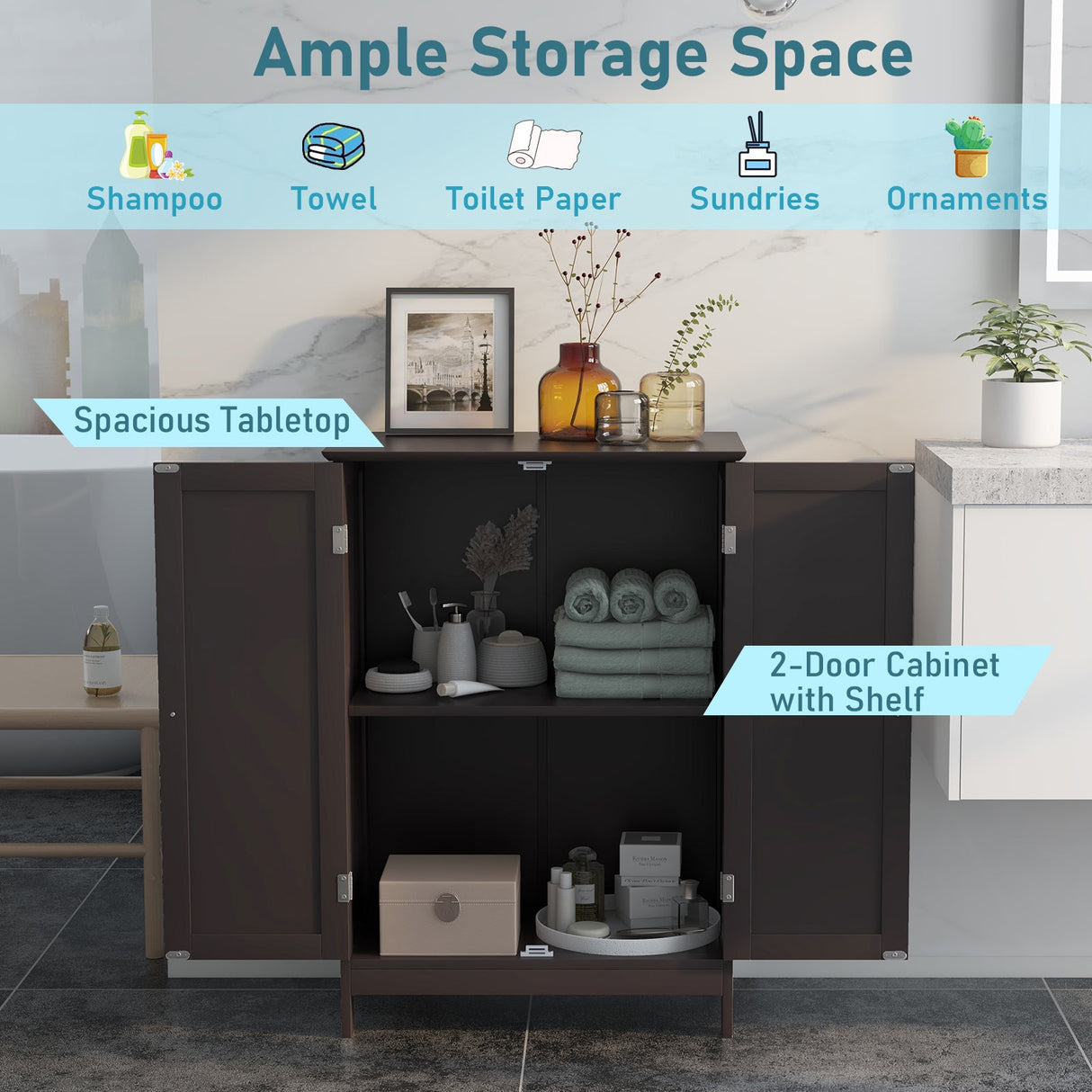 Mueble Armario de Doble Puerta para Suelo de Baño