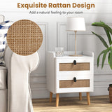 Mesita de Noche Moderna con 2 Cajones Decorados con Ratán