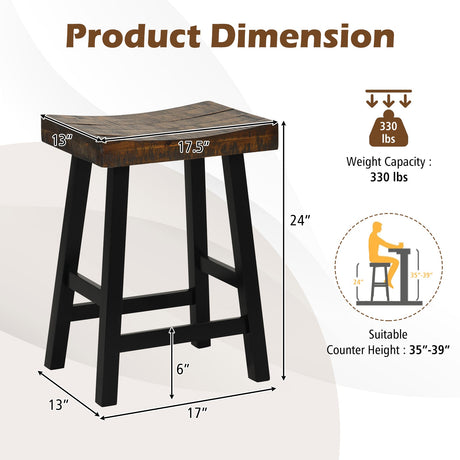 Taburete con asiento de madera maciza de 24 pulgadas con superficie de asiento curvada y reposapiés cómodos