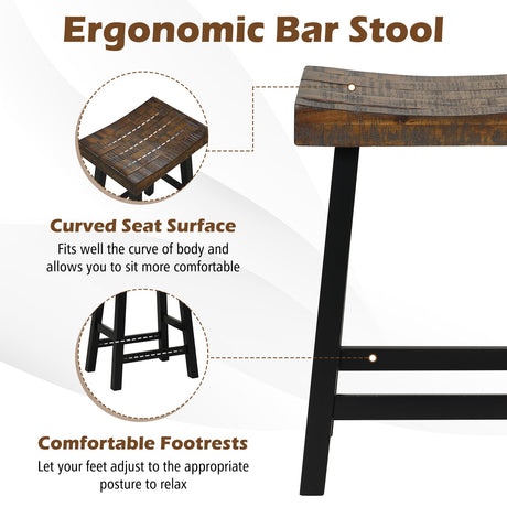 Taburete con asiento de madera maciza de 24 pulgadas con superficie de asiento curvada y reposapiés cómodos