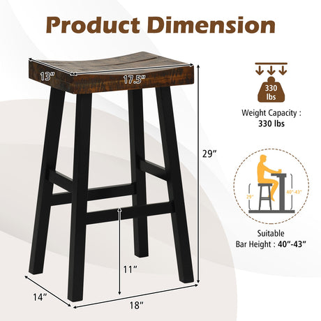 Taburete con asiento de madera maciza de 24 pulgadas con superficie de asiento curvada y reposapiés cómodos