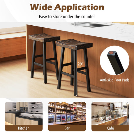 Taburete con asiento de madera maciza de 24 pulgadas con superficie de asiento curvada y reposapiés cómodos