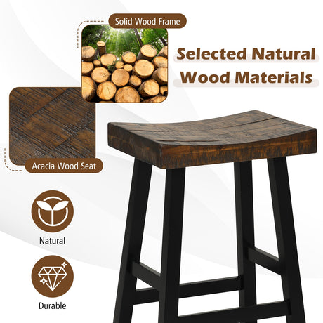 Taburete con asiento de madera maciza de 24 pulgadas con superficie de asiento curvada y reposapiés cómodos