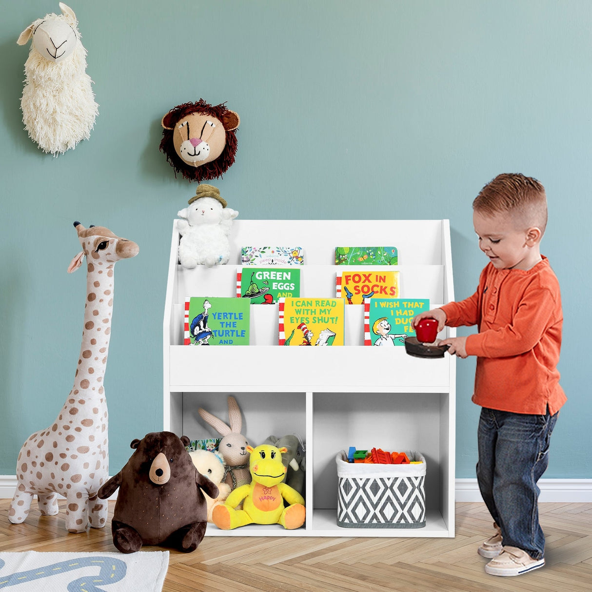 Estantería infantil de madera Estantería con almacenamiento de juguetes para niños Organizador - Blanca