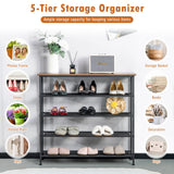 Zapatero metálico industrial ajustable de 5 niveles con 4 estantes para 16-20 pares