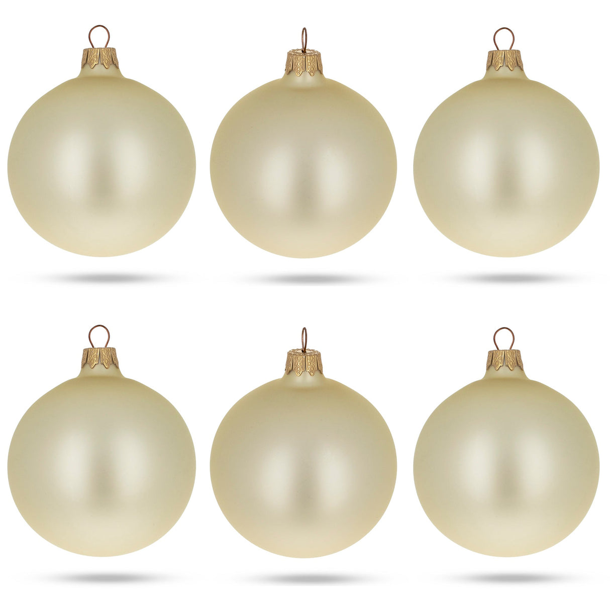 Set of 6 Beige Glass Ball Christmas Ornaments 3.25 Inches