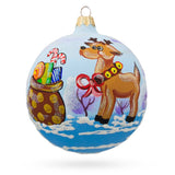 Reindeer Carrying Bag of Gifts Glass Ball Christmas Ornament 4 Inches