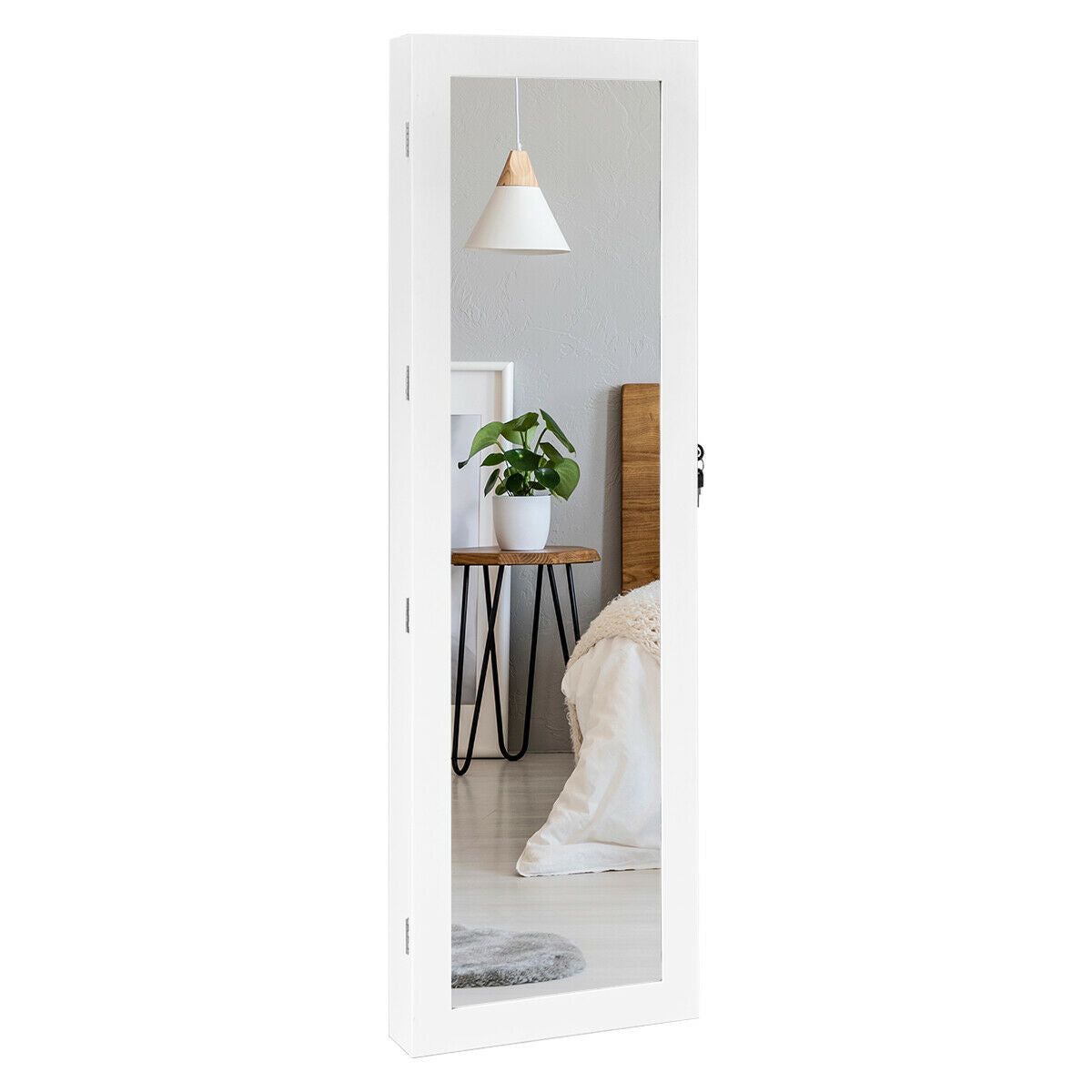 Armario para joyas con espejo, montado en la pared, con cerradura y luz LED