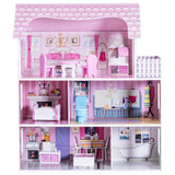 Casa de muñecas rosa de 28 pulgadas con muebles