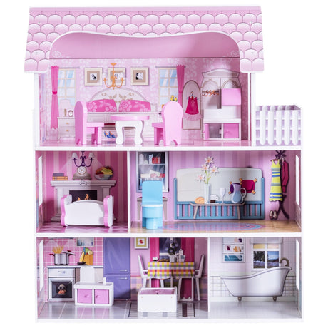 Casa de muñecas rosa de 28 pulgadas con muebles