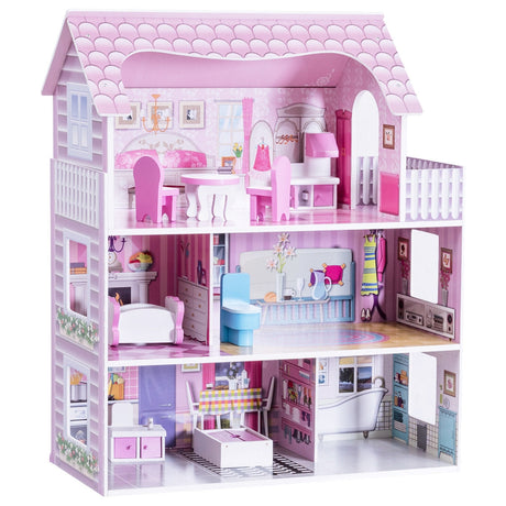 Casa de muñecas rosa de 28 pulgadas con muebles