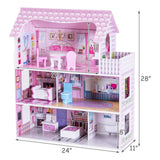 Casa de muñecas rosa de 28 pulgadas con muebles