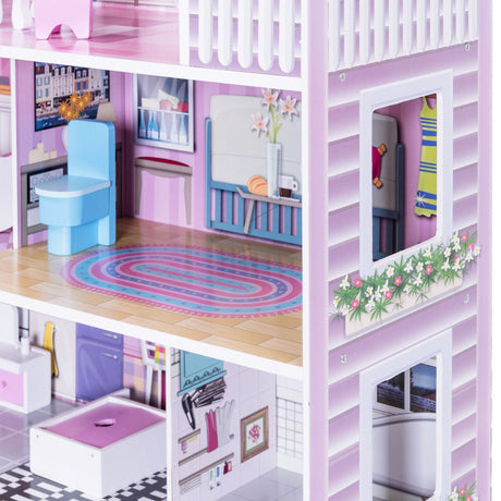 Casa de muñecas rosa de 28 pulgadas con muebles
