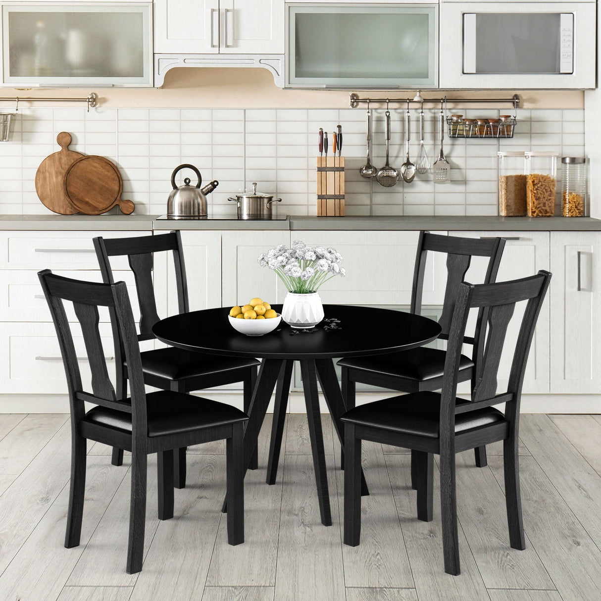 Juego de 2 sillas de comedor con estructura de madera de caucho y asiento acolchado tapizado