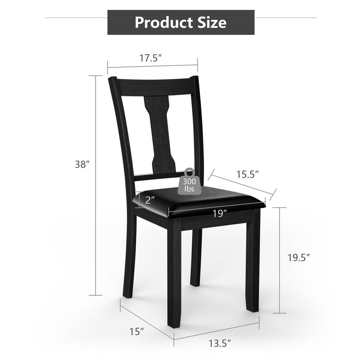 Juego de 2 sillas de comedor con estructura de madera de caucho y asiento acolchado tapizado