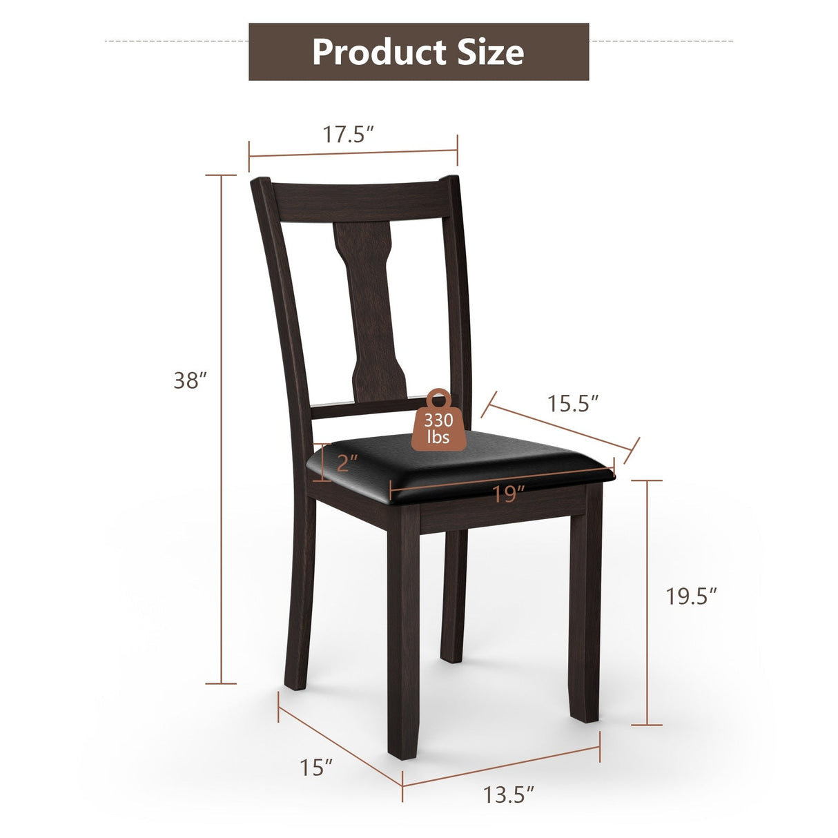Juego de 2 sillas de comedor con estructura de madera de caucho y asiento acolchado tapizado
