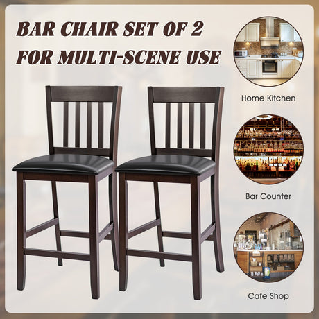 Juego de 2 taburetes de bar de 25 pulgadas con patas de madera de caucho