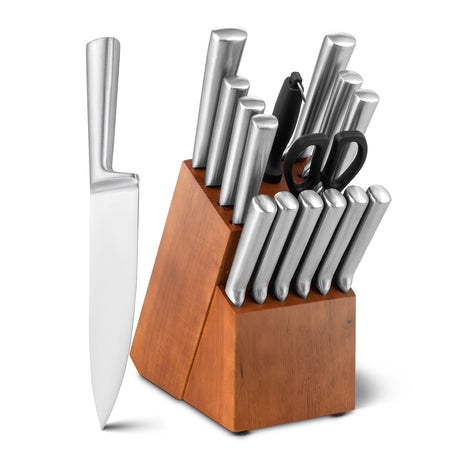 Juego de 16 cuchillos de cocina de acero inoxidable con afilador