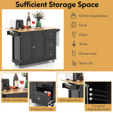 Kitchen Island Trolley Cart Wood with Drop-Leaf Tabletop and Storage Cabinet