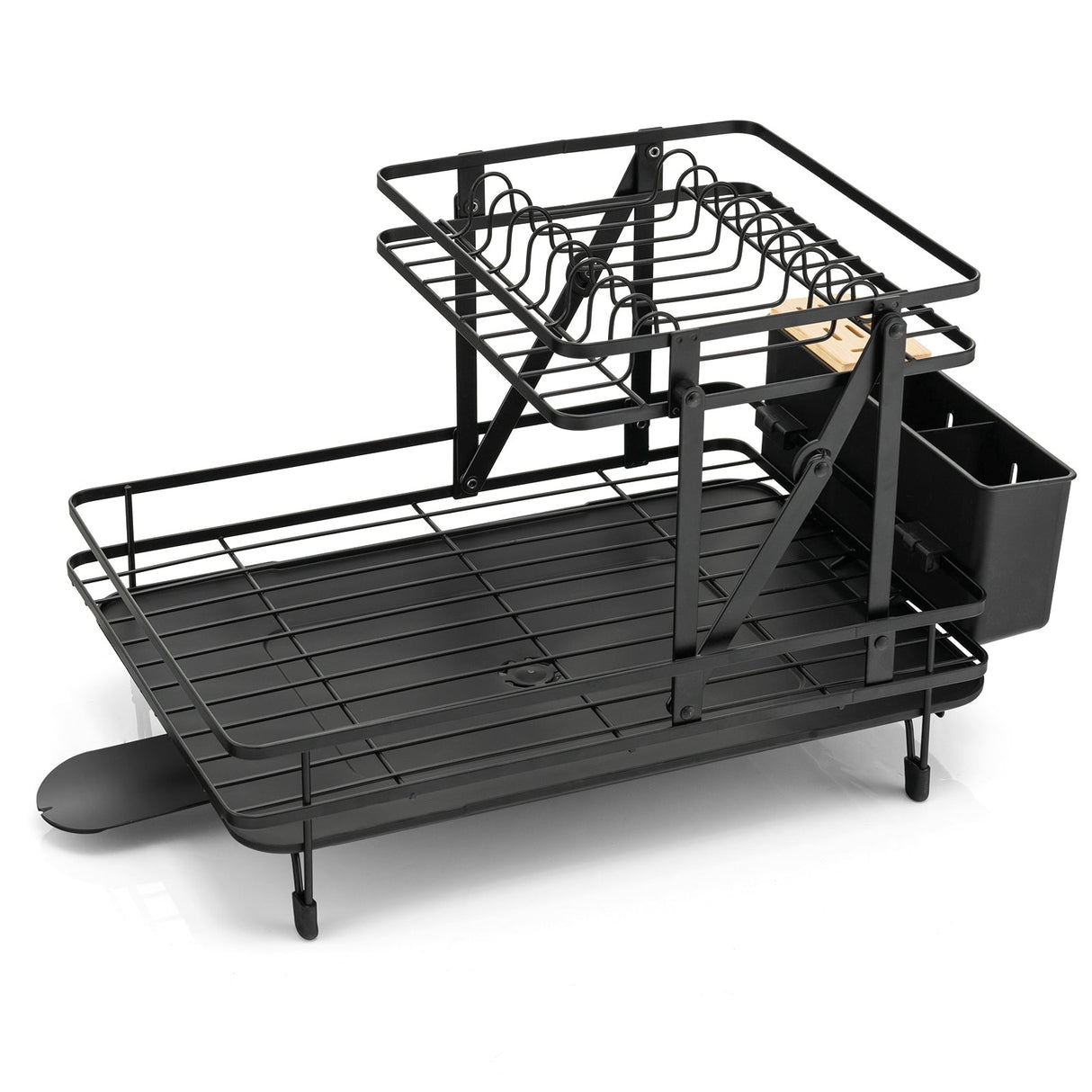 Escurridor de platos plegable de 2 niveles con bandeja de goteo extraíble