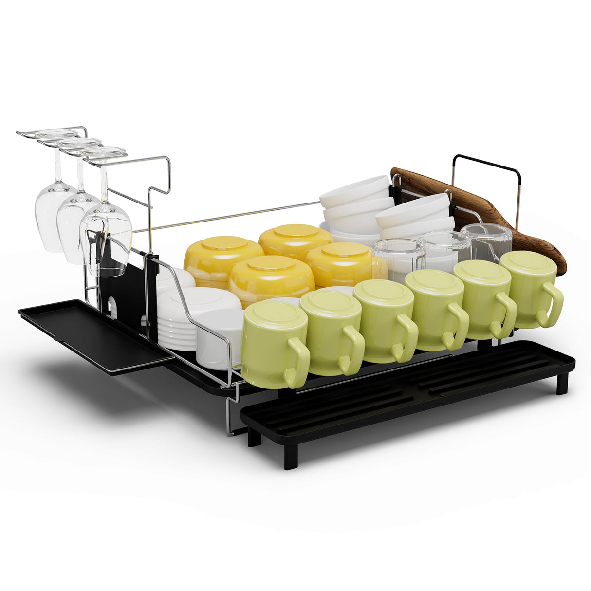 Escurridor de platos desmontable de 2 niveles con soporte para cubiertos