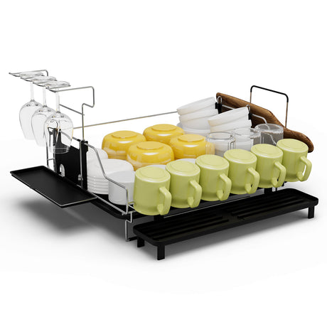 Escurridor de platos desmontable de 2 niveles con soporte para cubiertos