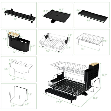 Escurridor de platos desmontable de 2 niveles con soporte para cubiertos