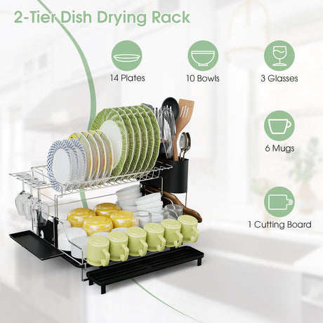 Escurridor de platos desmontable de 2 niveles con soporte para cubiertos