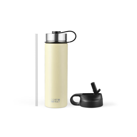 Botella de agua de acero inoxidable con aislamiento de doble pared de 22 oz con 2 tapas y pajita